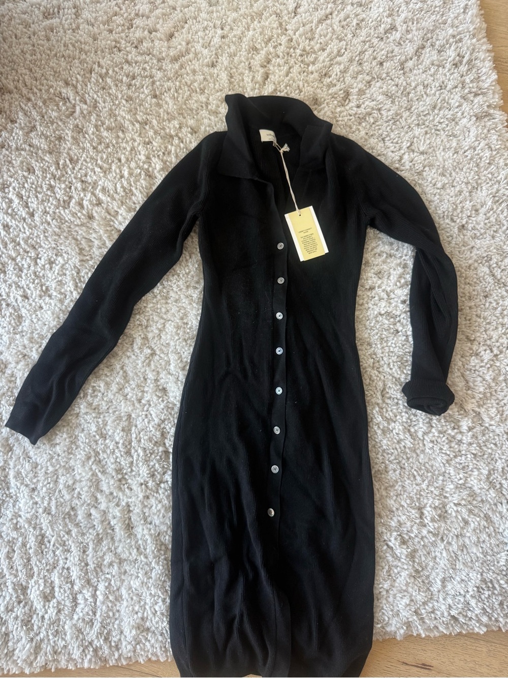 Aritzia Black Button-Front Midi Knit Dress